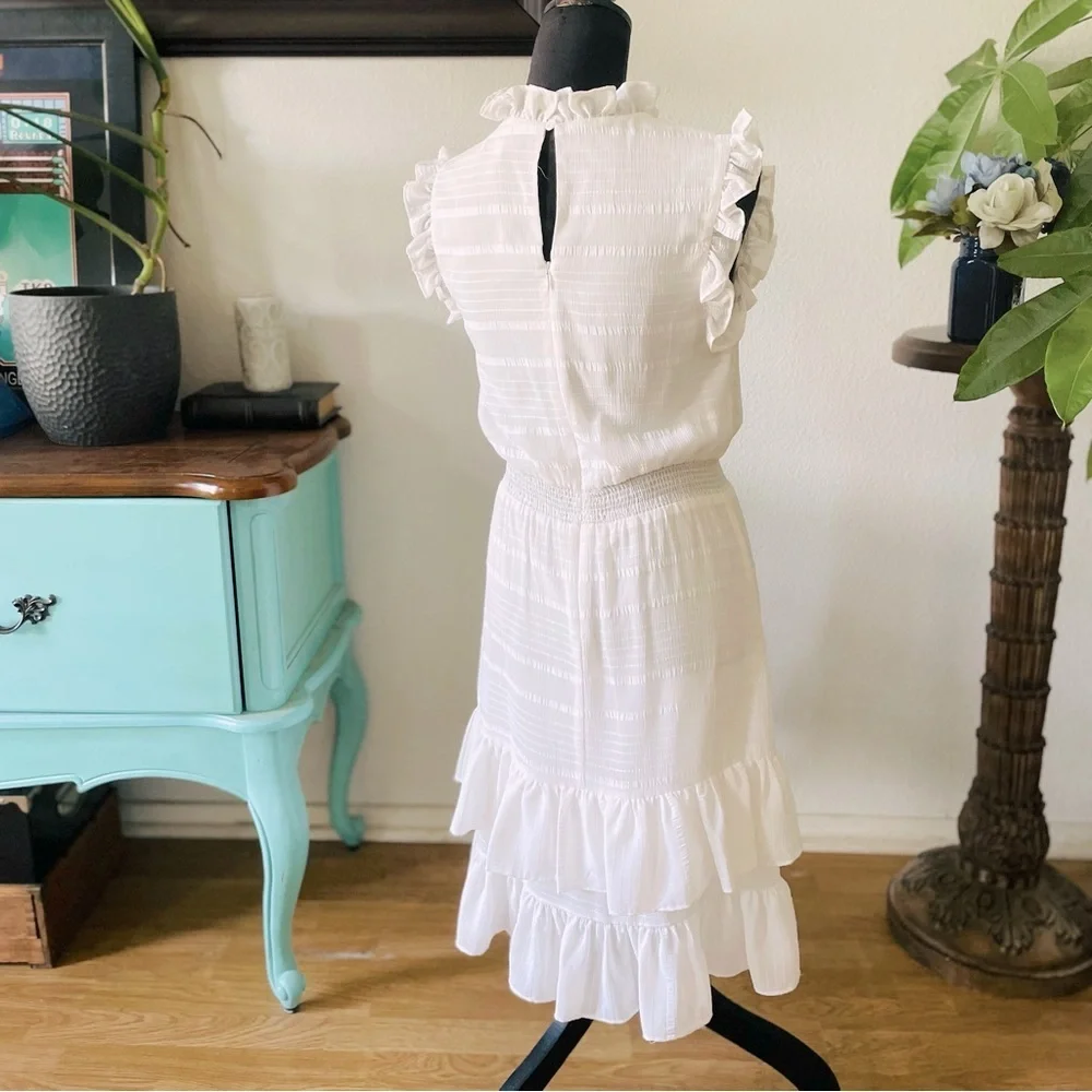 Avec Le Filles Tonal Tiered Striped Ruffle Knee-Length Sleeveless Dress Size 4 - Picture 6 of 12